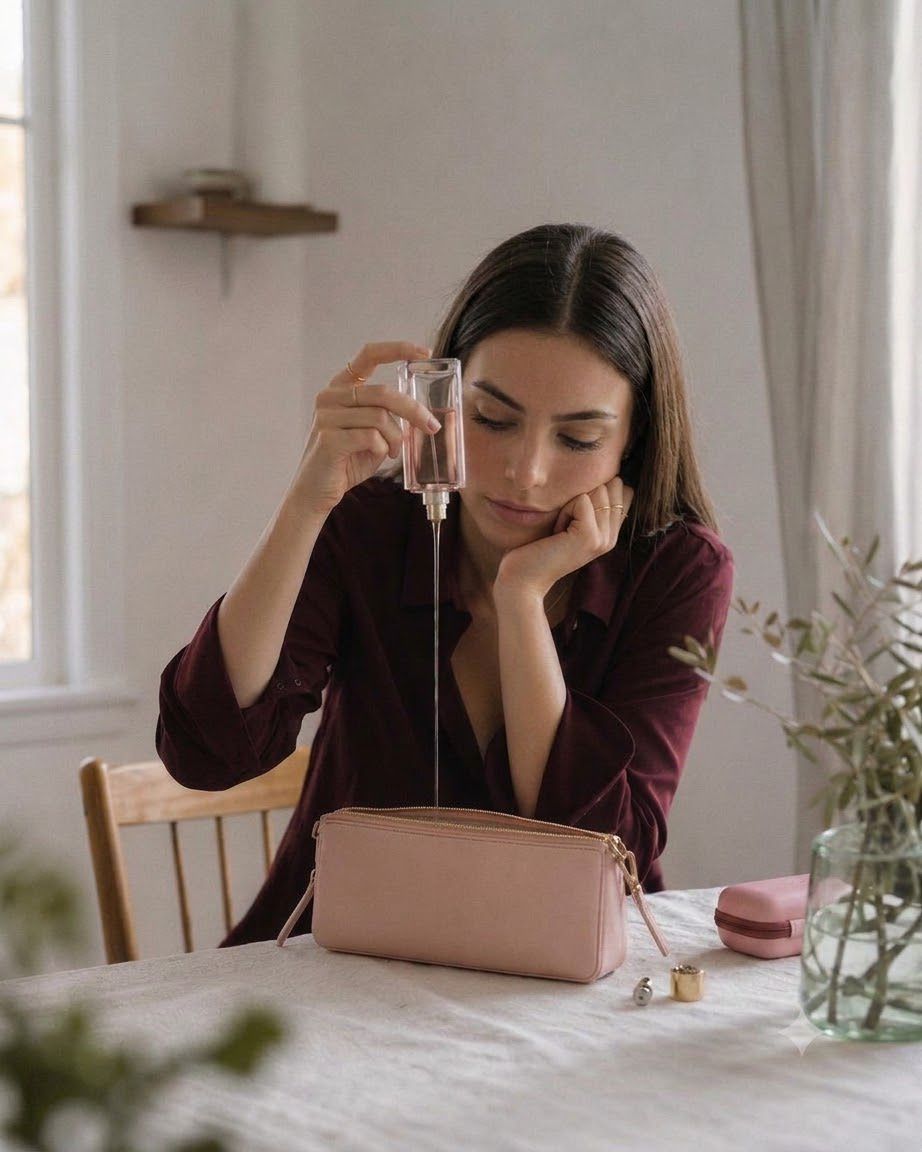 Ragazza che travasa il profumo nel suo ScentPod rosa
